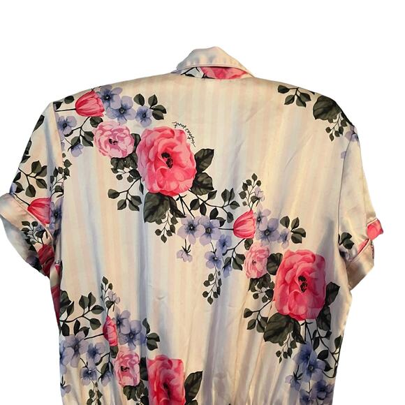 Victoria's Secret Satin Feel Pink Playsuit-romper Floral Striped M Roses Ribbon - Picture 3 of 10